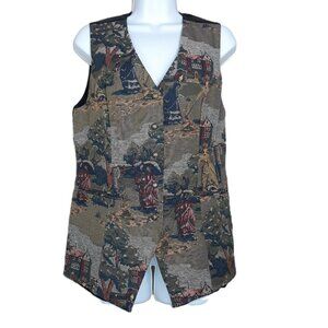 Vtg Lila & Lori Victorian Countryside Tapestry Vest 6 Midweight Preppy Academia